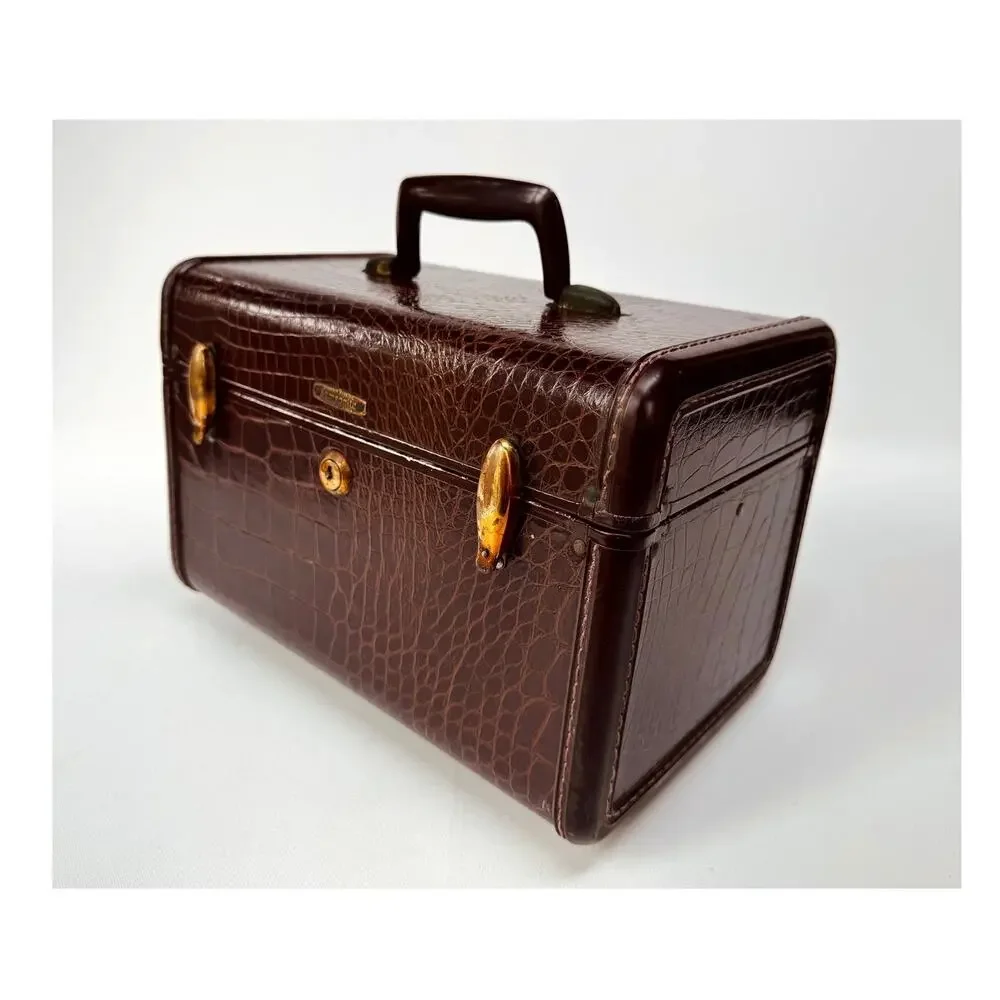 Vintage Samsonite Faux Alligator Train Case Vanity Luggage Shwayder Bros